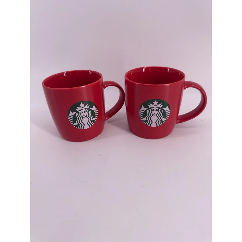 Starbucks Mugs Red w/ Green Siren Logo 12oz Coffee Cups